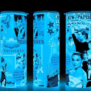 Glow in the Dark Audrey Hepburn Breakfast at Tiffanys Collage Cup Mug Tumbler